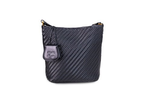 SİYAH ÖRGÜ DESENLİ KADIN ÇANTA