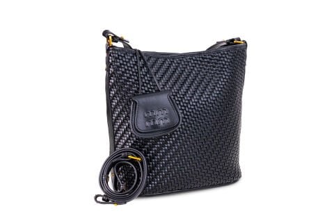 SİYAH ÖRGÜ DESENLİ KADIN ÇANTA