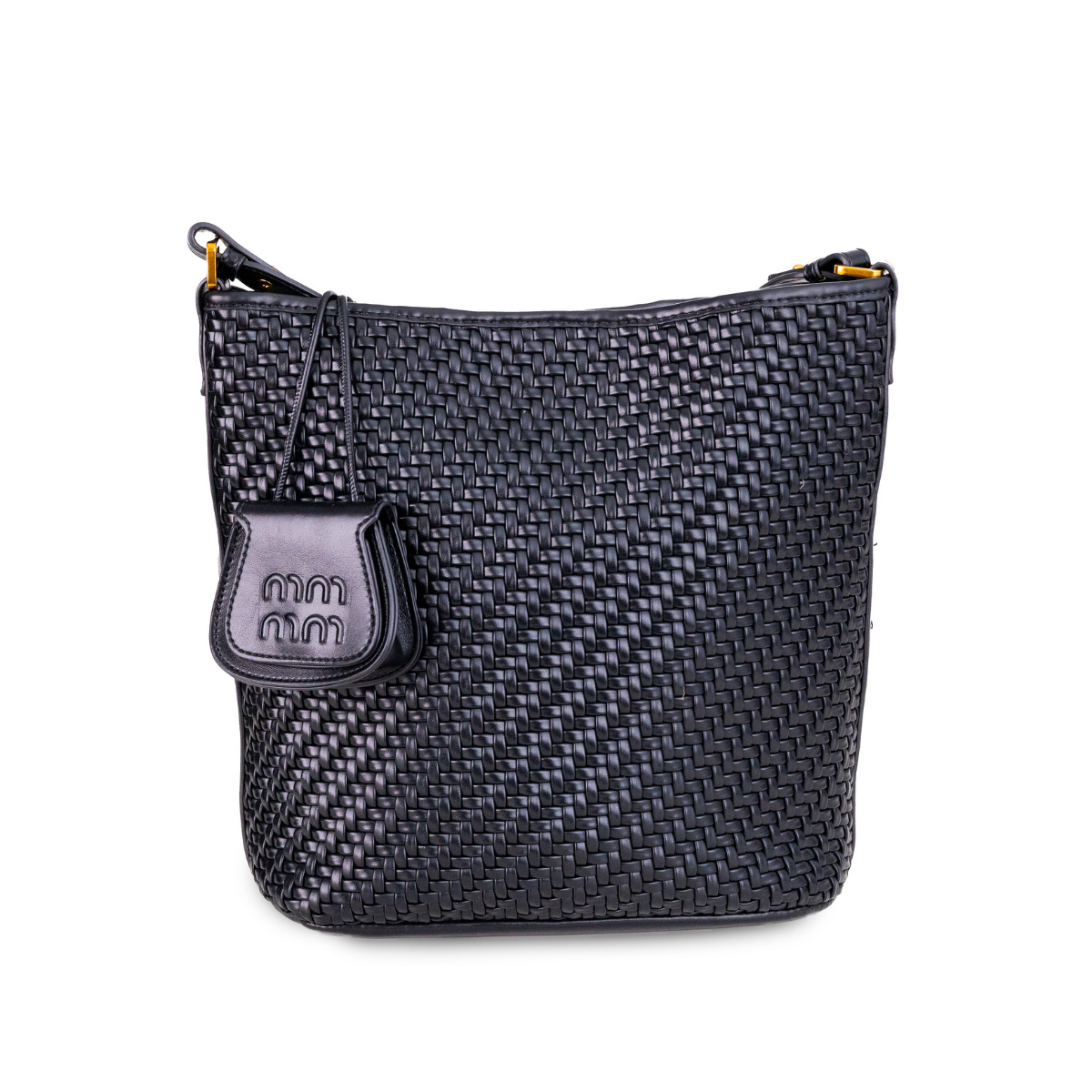 SİYAH ÖRGÜ DESENLİ KADIN ÇANTA