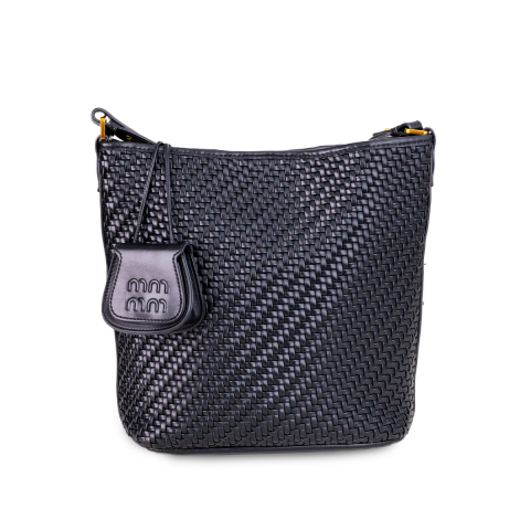 SİYAH ÖRGÜ DESENLİ KADIN ÇANTA