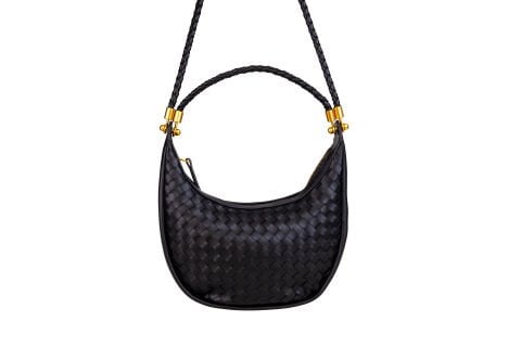 SİYAH GOLD DETAYLI ÖRGÜ DESEN KADIN ÇANTA