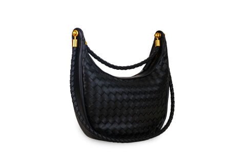 SİYAH GOLD DETAYLI ÖRGÜ DESEN KADIN ÇANTA