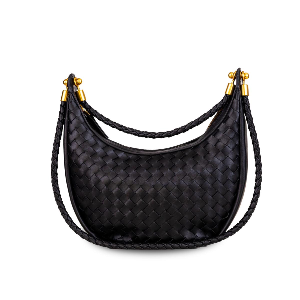 SİYAH GOLD DETAYLI ÖRGÜ DESEN KADIN ÇANTA