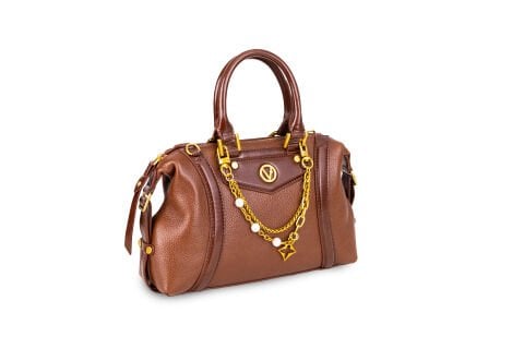 GOLD ZİNCİR-İNCİ DETAYLI KAHVE KADIN ÇANTA