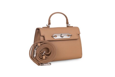 CAMEL SAFİANO DOKULU KADIN EL ÇANTASI