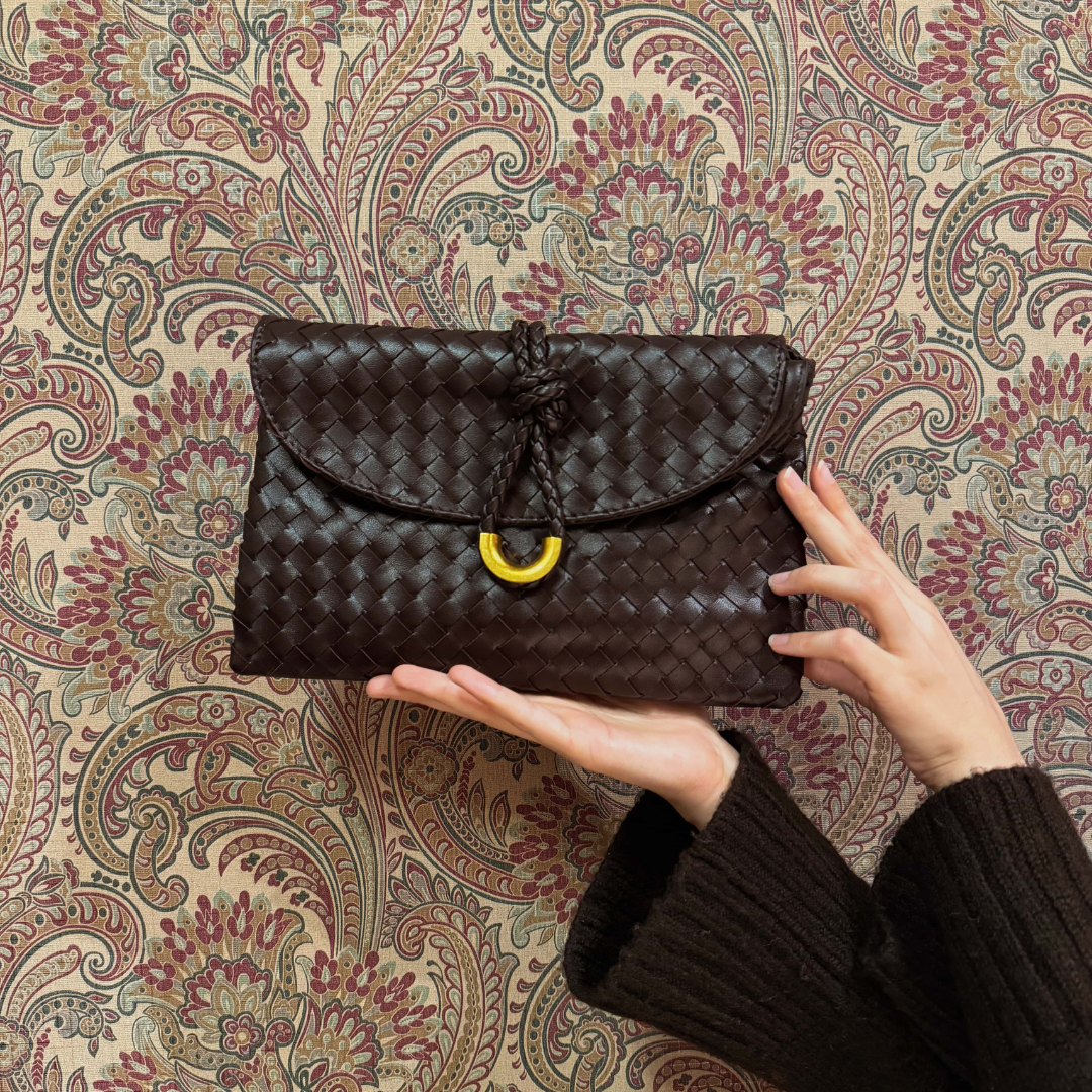 ACI KAHVE ÖRGÜ DESEN KADIN ÇANTA