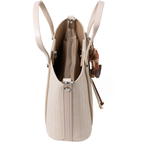 ÖRGÜ DETAY BEJ CHARMLI KADIN ÇANTA